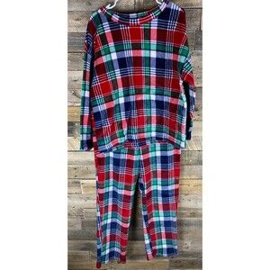 Joyspun Women's Sz XL Plaid Pajama Set Red Green Navy Fleece